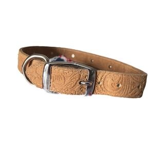 Dog Collar Handmade Tooled Suede  Leather Floral Western Hearts 1" Heavy‎ Duty